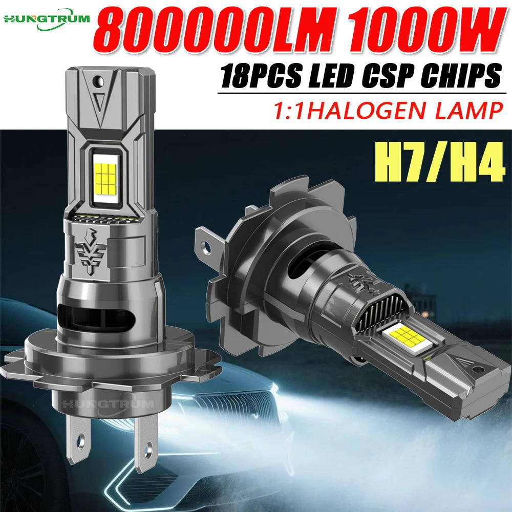 Ampoules LED Canbus H7 H4 800000LM Mini Universelles