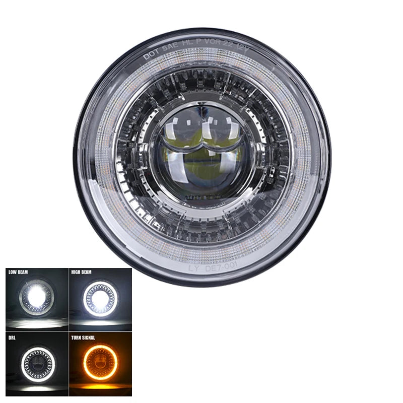 Phare Rond LED 7 Pouces Land Rover Defender Lada Niva Uaz Hunter 4x4 Anneau Halo Feu de Route Unité