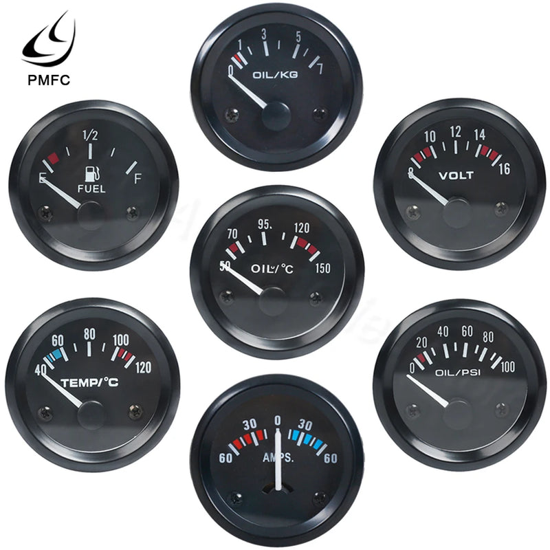 Jauge 52 mm 12V Température d'Eau d'Huile Pression Volts Ampèremètre