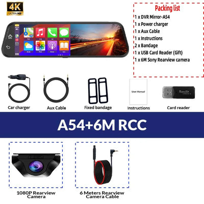 Dashcam A54 10 Pouces 4K CarPlay Sans Fil