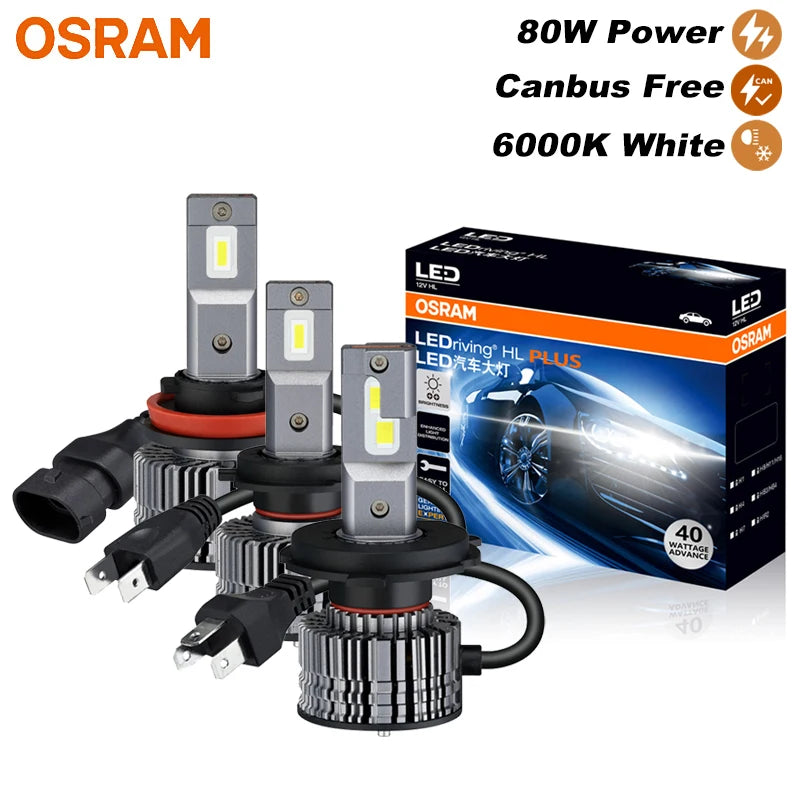 Ampoules LED OSRAM H4 H7 H8 H11 HB3 HB4 6000K 80W, fond blanc studio