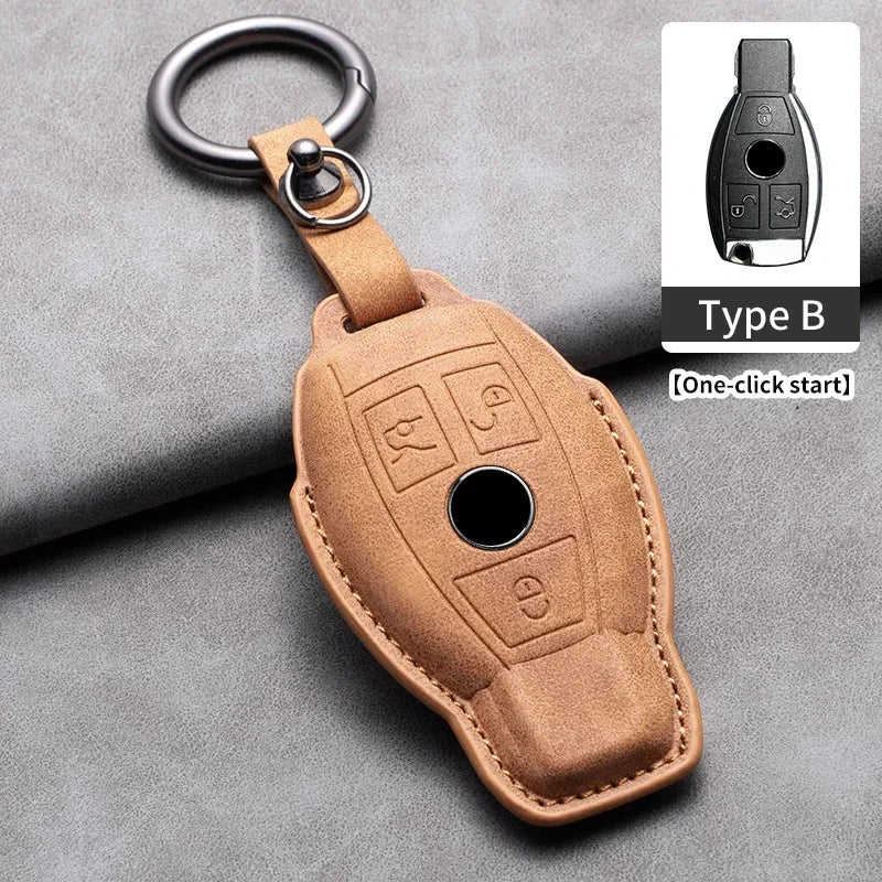 Étui de Protection Clé Mercedes Classe A B C E CLA GLC GLK W204 W205 W212 Cuir Velours