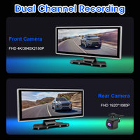 Dashcam 4K Écran CarPlay Sans Fil 11,26 ou 10,26 Pouces Double Caméra