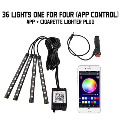 Éclairage d'Ambiance LED RGB 72 Diodes Bluetooth Voiture
