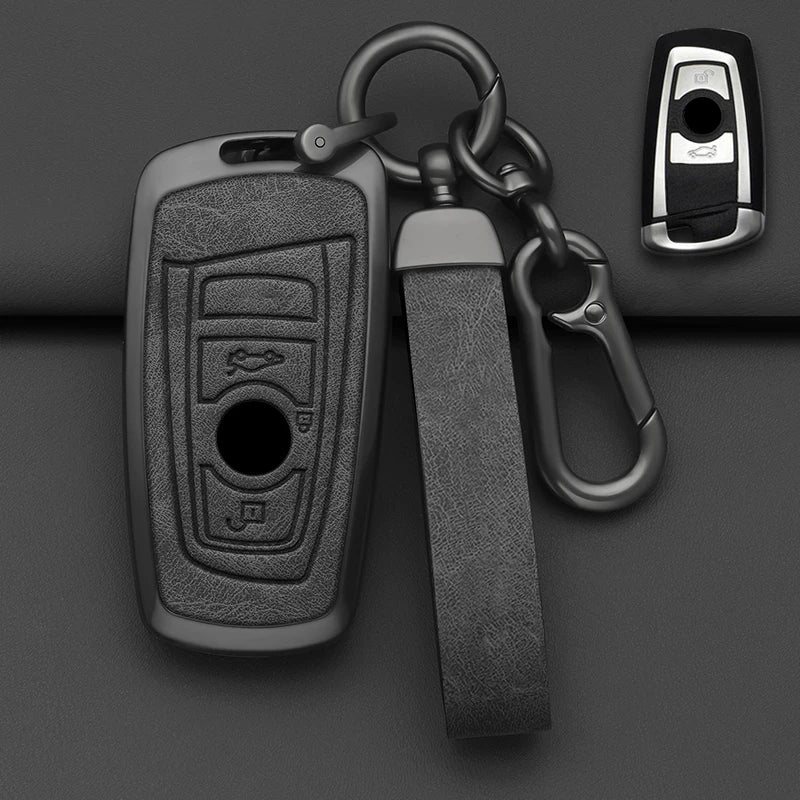 Coque de Clé BMW Alliage Effet Cuir avec Dragonne Série 1 3 5 F20 F30 G20 F10 G30 X3 X4 3 ou 4 Touches