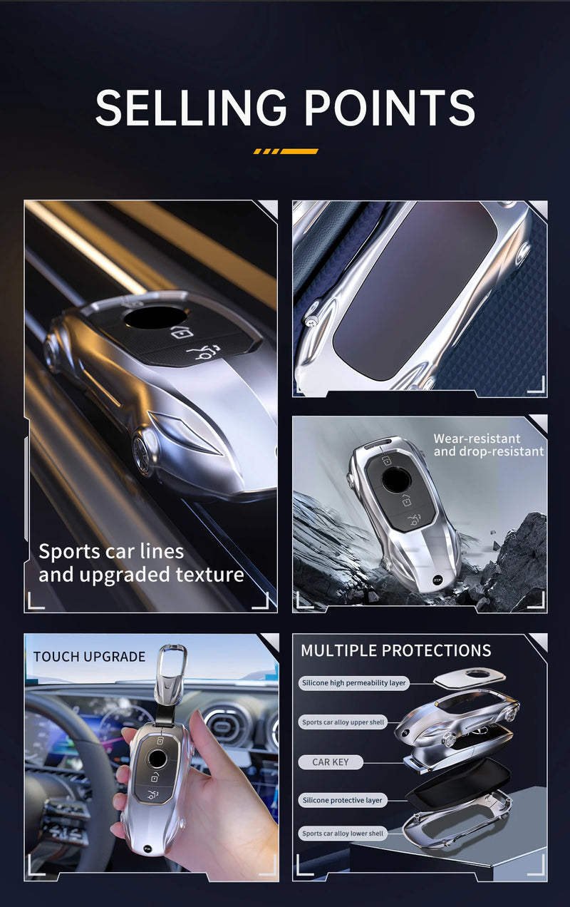 Coque de Protection Clé Mercedes Classe A B C E S W204 W205 W210 W212 W213 W176 W463 GLC GLB GLE AMG Alliage de Zinc Style Supercar