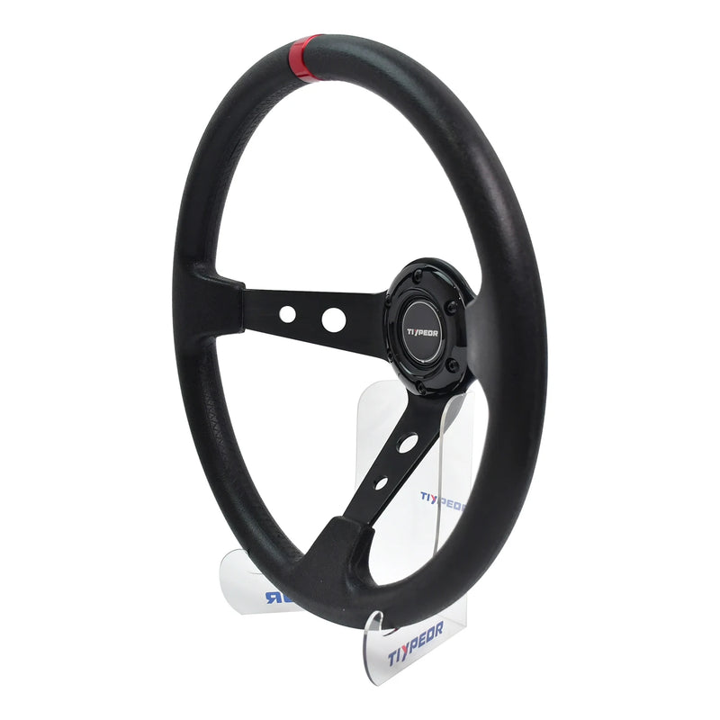 Volant Sport 350 mm Cuir PU Moyeu 6 Vis Plat Profond Universel