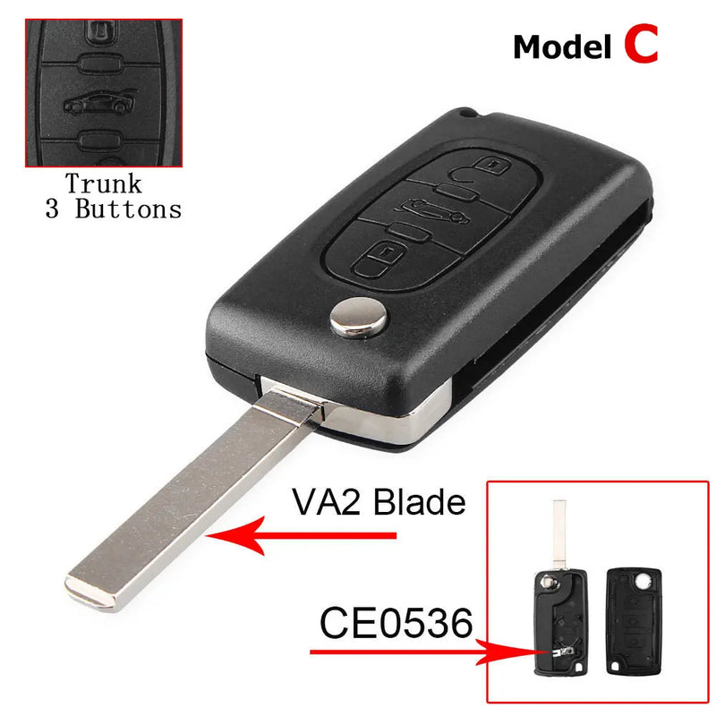 Coque de Clé Peugeot Citroën Pliante à Rabat 2 3 ou 4 Touches 207 307 308 407 607 807 C2 C3 C4 C5 C6