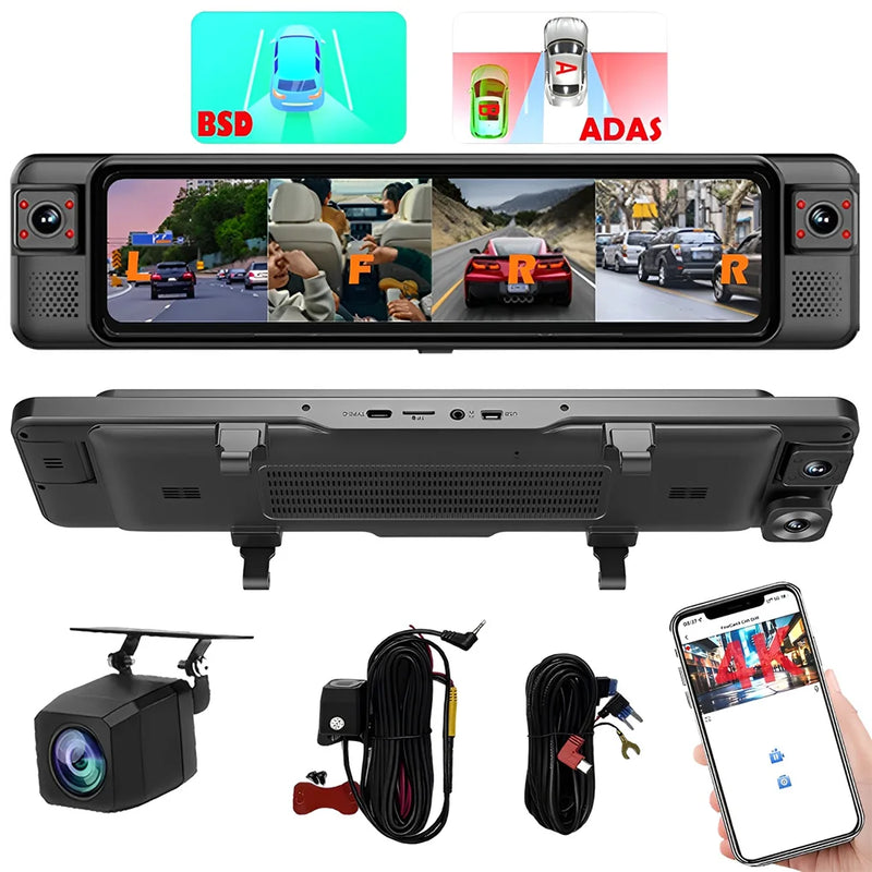 Dashcam-Spiegel 12 Zoll 4 Kanäle 4K ADAS