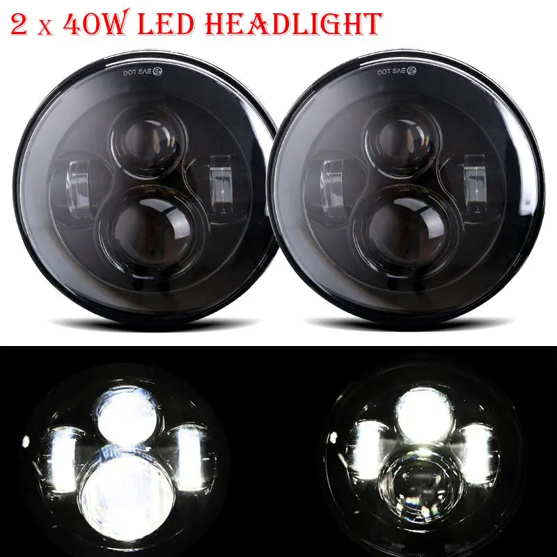 2 Phares LED Ronds 7 Pouces Halo Land Rover Defender Lada Niva Beetle Classique avec Culot H4 et Anneau Ambre