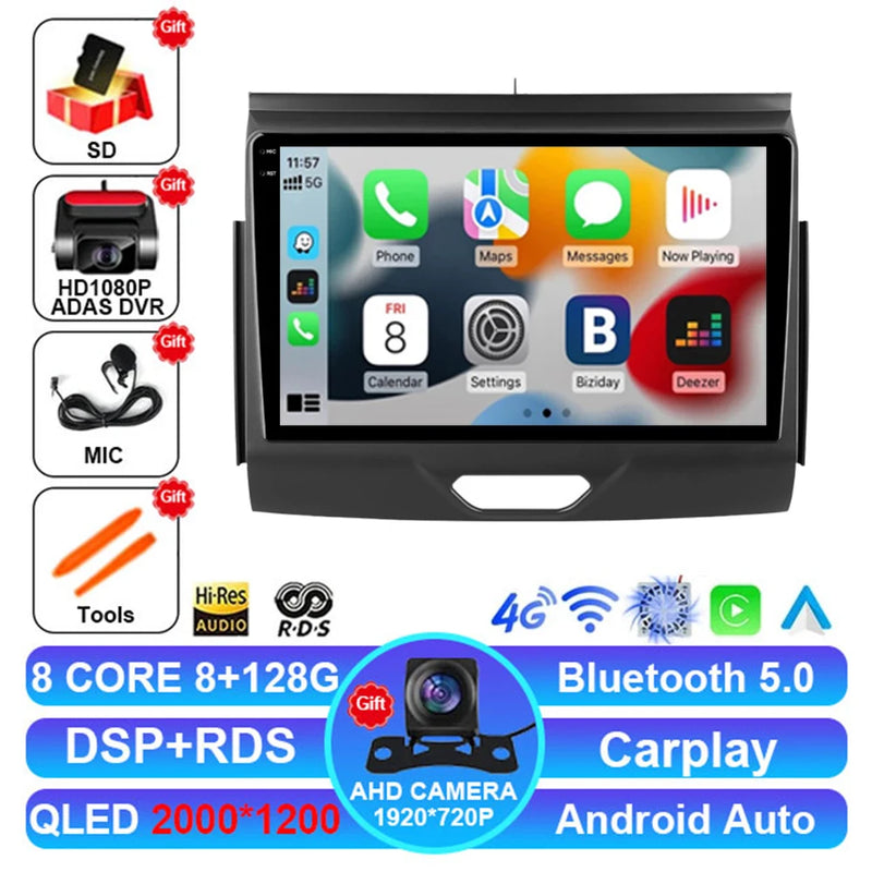 Autoradio Android 15 Ford Everest et Ranger 2015-2018 CarPlay Sans Fil GPS 4G