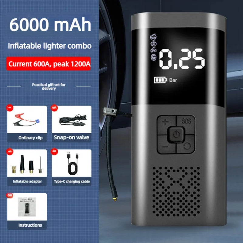 Booster de Batterie Voiture 600A Compact avec Compresseur 6000 mAh