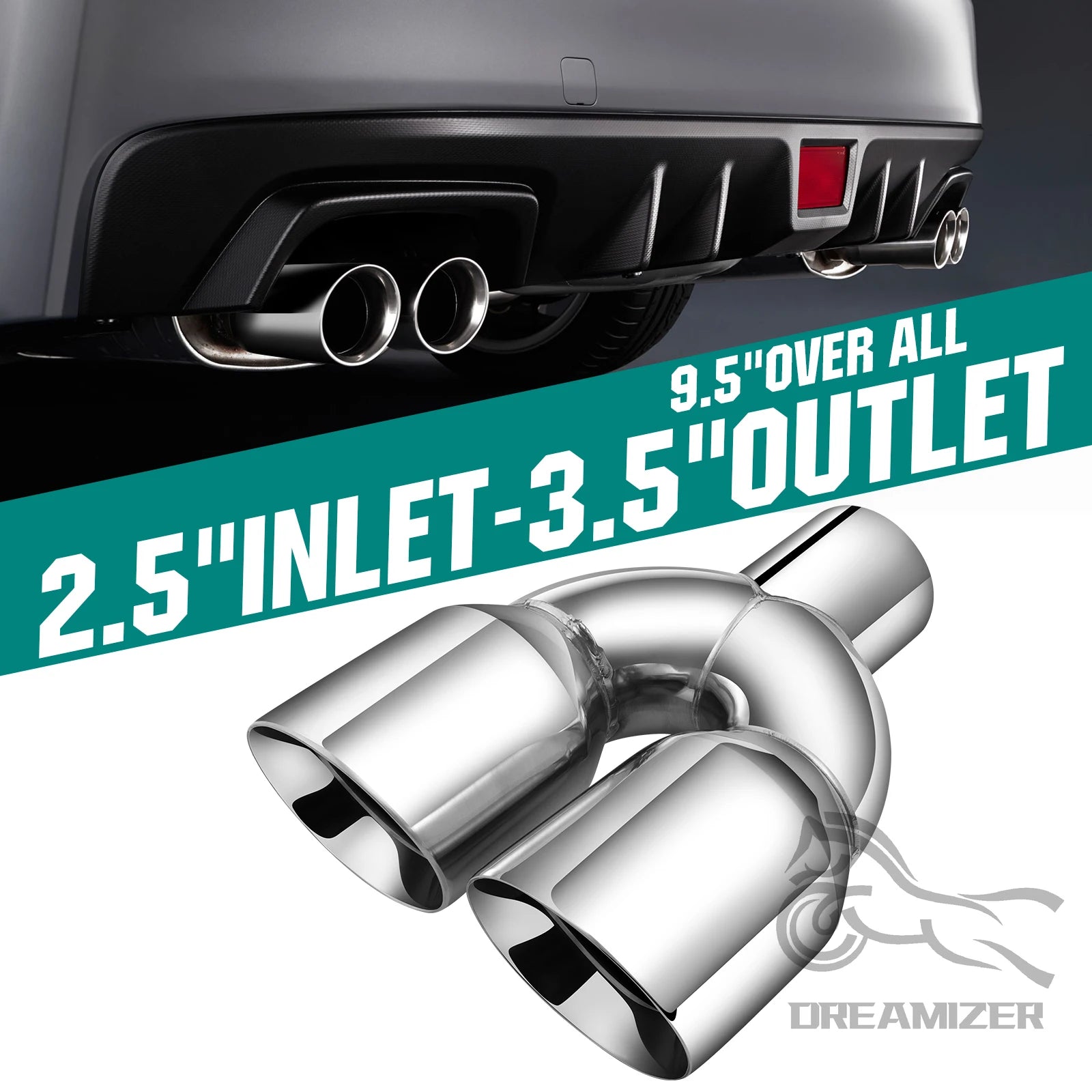 Embout d'Échappement Double Sortie Inox Poli 63 mm