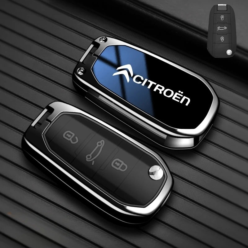 Étui de Protection Clé Citroën C1 C2 C3 C4 C5 C6 VTS Xsara C-Crosser Berlingo Jumpy Alliage de Zinc Noir ou Bleu
