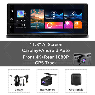 Dashcam 4K CarPlay Android Auto Écran 11,3 Pouces