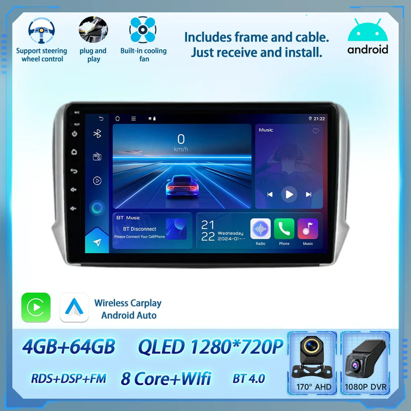 Autoradio CarPlay Peugeot 208 2008 2012-2018 Android Écran Tactile