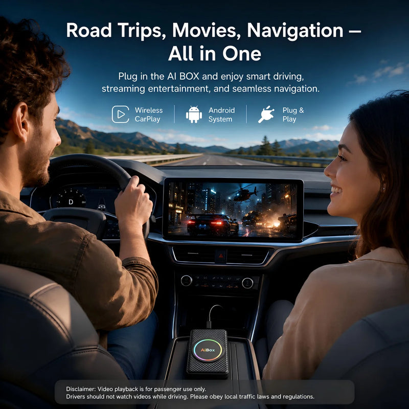 Boîtier CarPlay AI Box Android 14 Sans Fil Plug and Play