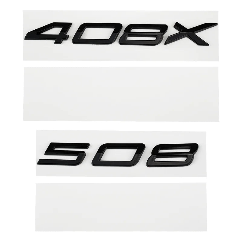 Logo Peugeot 208, 308, 408, 408X, 508 et 508L en ABS 3D, Emblème Lettres de Coffre Noir Brillant, Argent ou Gris