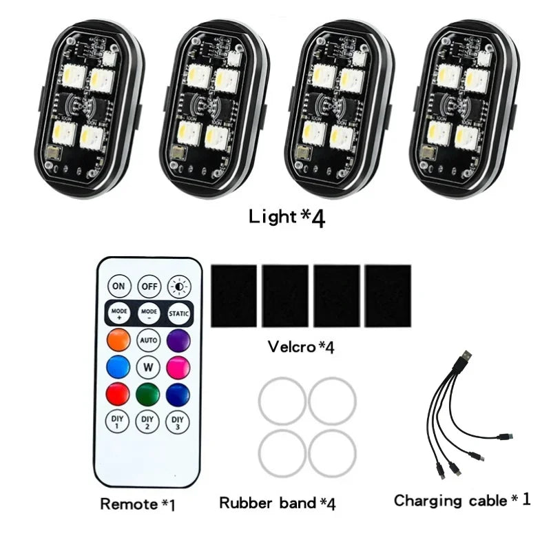 Éclairage d'Ambiance LED Sans Fil Rechargeable Voiture RGB