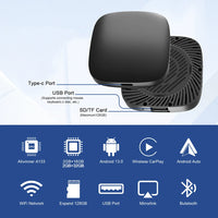 Boîtier CarPlay Android Auto Sans Fil AI Box Android 13 Bluetooth 5.0 GPS