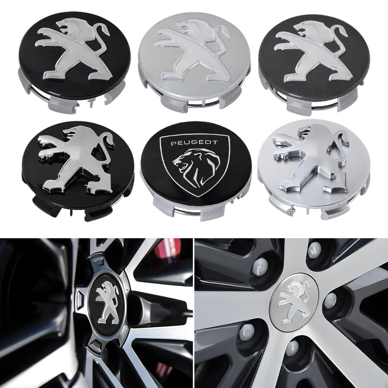 Cache-Moyeux Peugeot 60 mm, Lot de 4, Six Modèles Noir, Argent ou Gris, 106 à 508, 2008, 3008, 5008