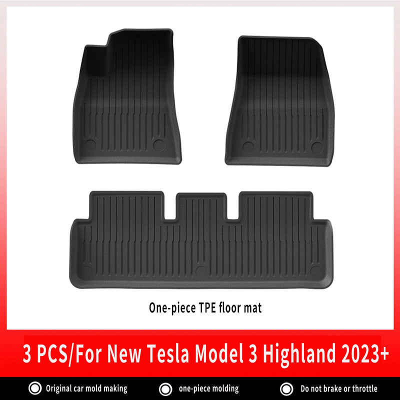Tapis de Sol Tesla Model 3 Highland 2024-2026 TPE Ensemble 3 à 12 Pièces Simple ou Double Couche