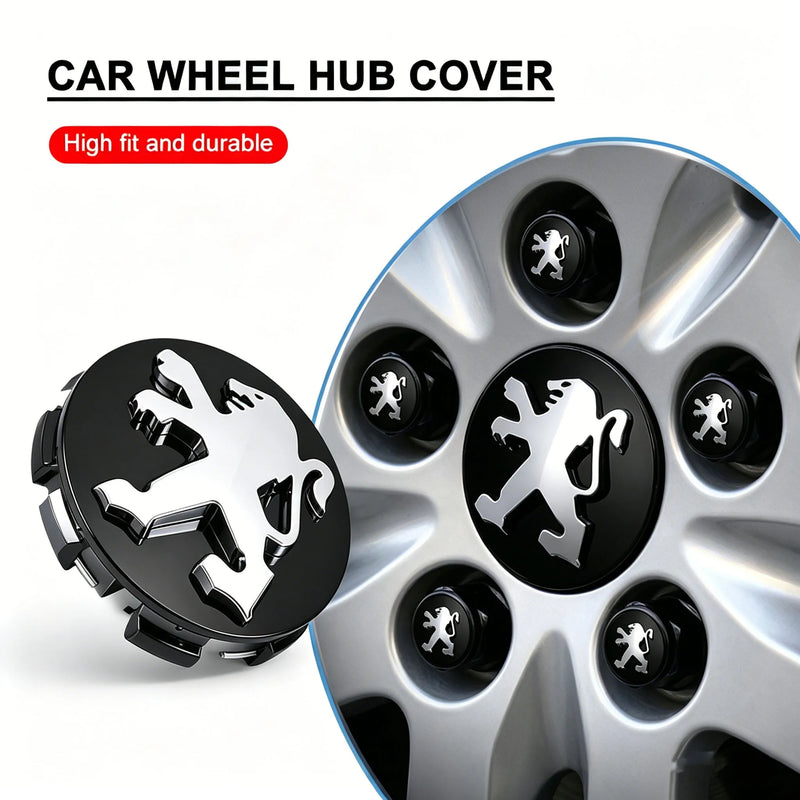 Cache-Moyeux Peugeot 60 mm Premium, Lot de 4, Argent ou Noir, 206, 207, 208, 307, 308, 408, 508, 2008, 3008, RCZ