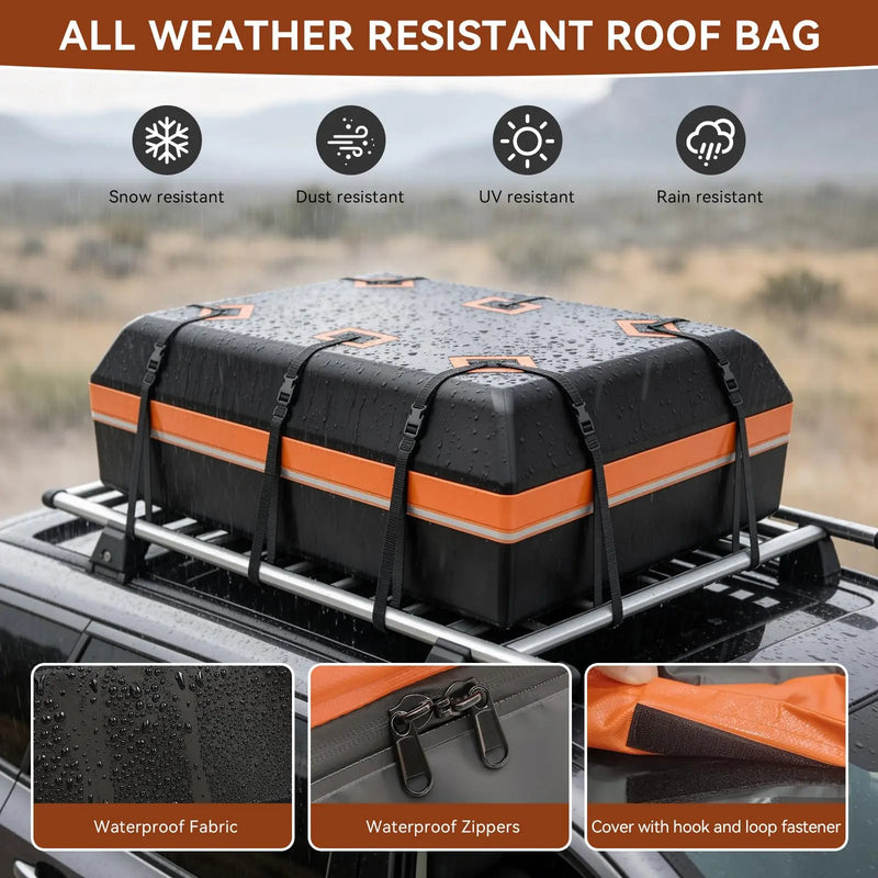 Sac de Toit Voiture 595 L Étanche 21 Pieds Cubes avec 6 Sangles et Fond Antidérapant