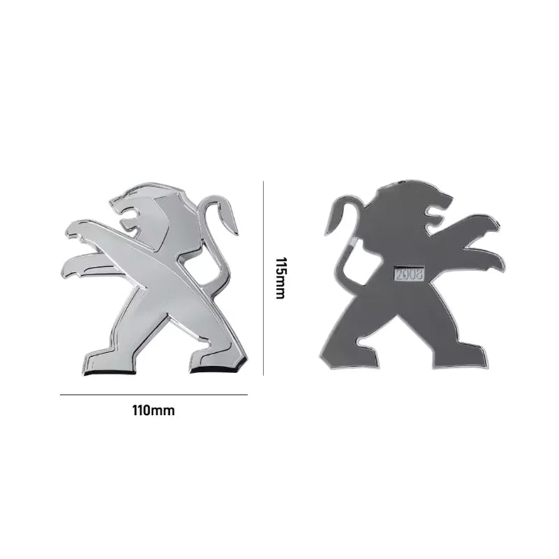 Logo Lion Peugeot en ABS 3D, Emblème de Capot et de Coffre 75, 80, 83, 105 ou 115 mm, Noir Brillant ou Argent
