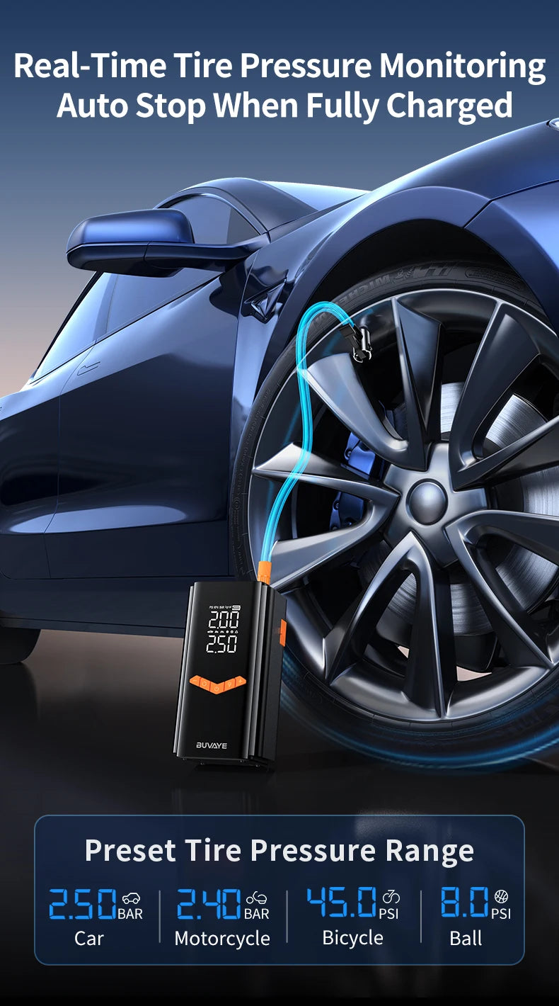 Booster de Batterie Voiture 4 en 1 avec Compresseur 150 PSI 25 L/min