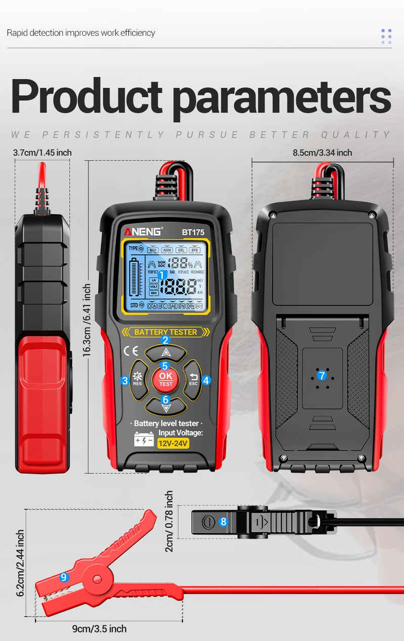 ANENG BT175 12V 24V Car Battery Tester 50-1999 CCA