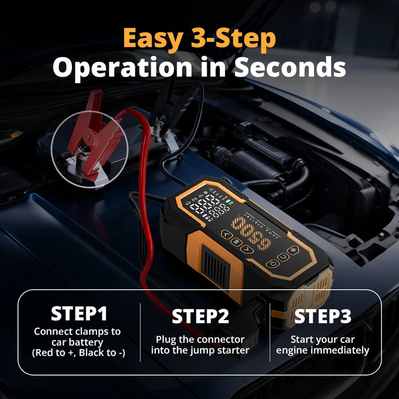 Booster de Batterie Voiture 6500A avec Compresseur 150 PSI 3 en 1