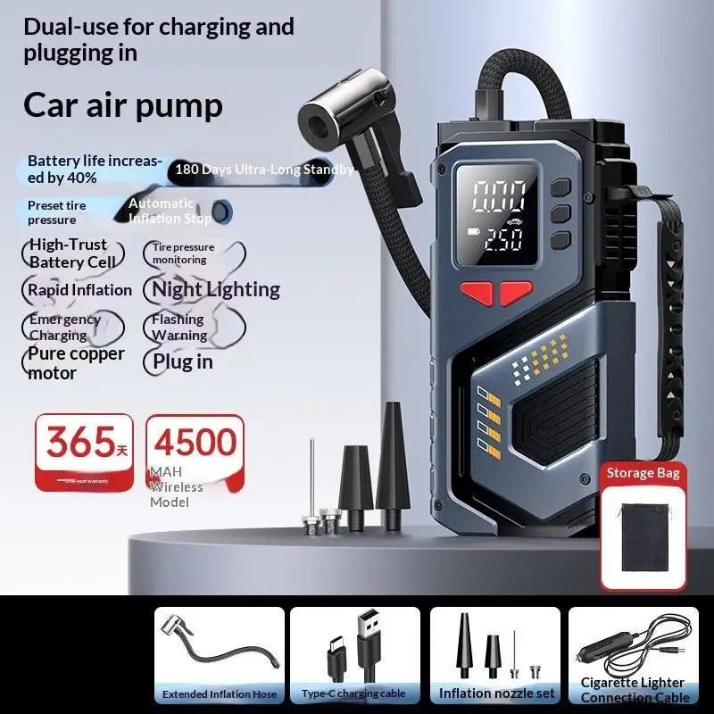 Gonfleur de Pneu Sans Fil 4500 mAh Écran Numérique et Lampe LED