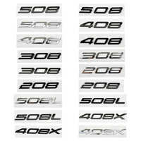 Logo Peugeot 208, 308, 408, 408X, 508 et 508L en ABS 3D, Emblème Lettres de Coffre Noir Brillant, Argent ou Gris