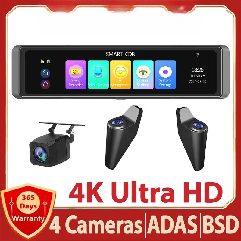 Dashcam Miroir 12 Pouces 4K Sony IMX415 4 Canaux