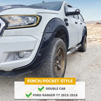 Élargisseurs d'Ailes Ford Ranger T6 T7 2012-2018 Style Poche 9 Pouces Noir Mat, Jeu de 6 Pièces