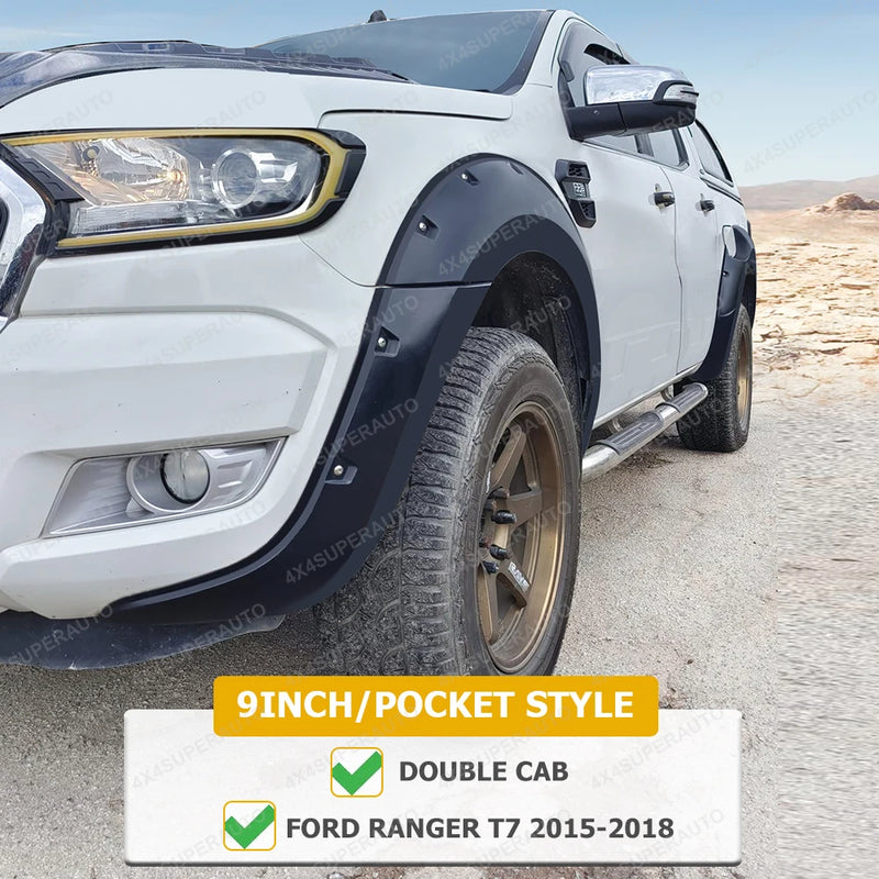 Élargisseurs d'Ailes Ford Ranger T6 T7 2012-2018 Style Poche 9 Pouces Noir Mat, Jeu de 6 Pièces