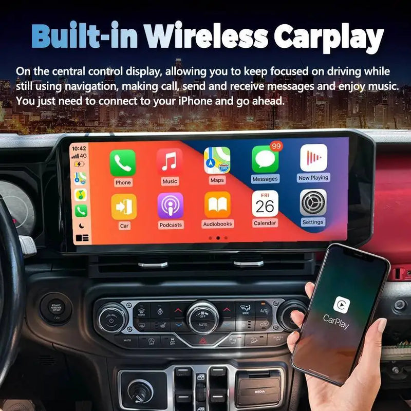 Autoradio Android Écran QLED Jeep Wrangler JL 2018-2022 CarPlay Sans Fil GPS 4G