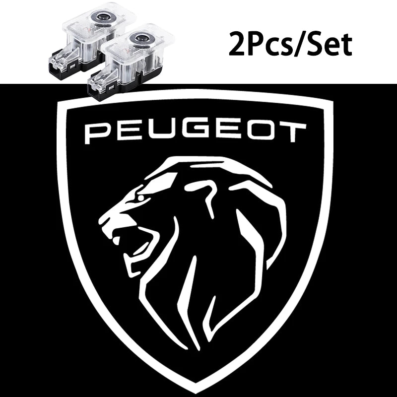 Projecteur Logo Porte Peugeot Blason ou Lion LED 2 Pièces