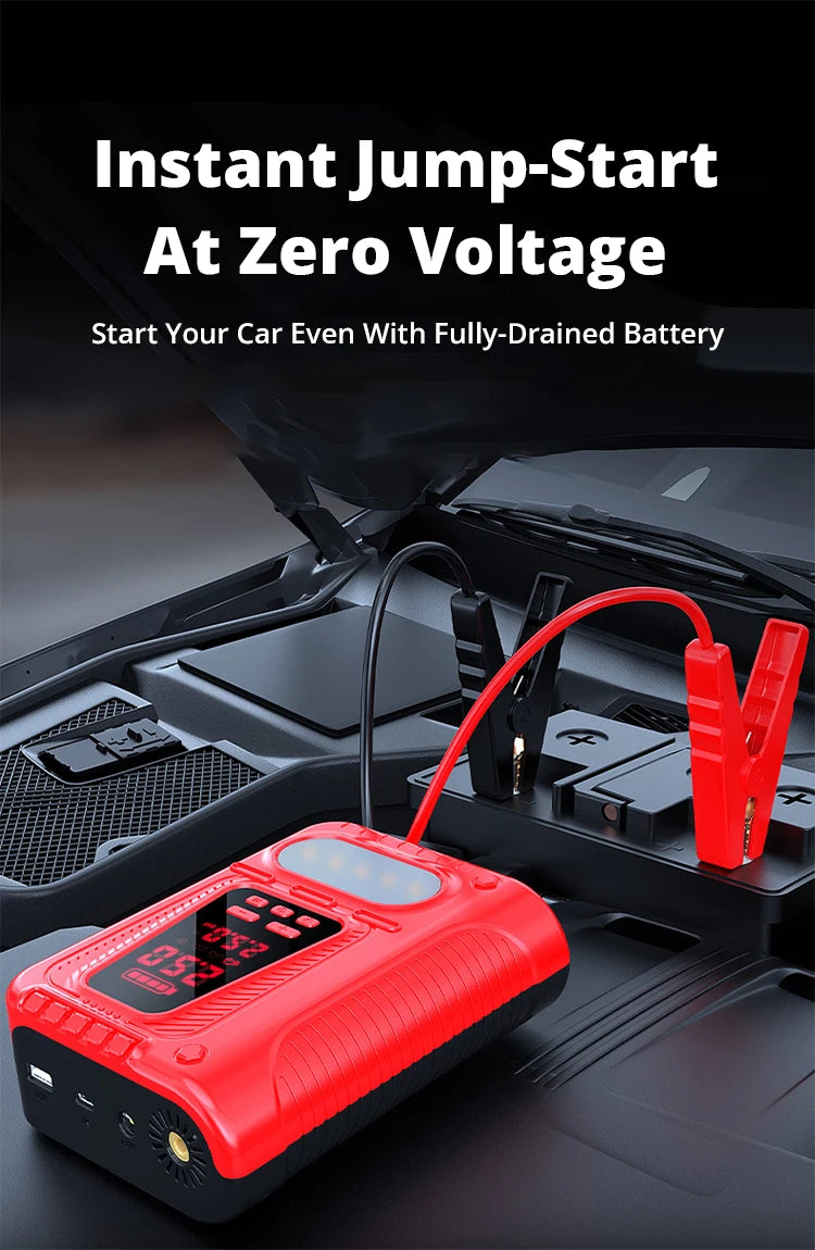 Booster de Batterie Voiture 5000A avec Compresseur 150 PSI Double Écran