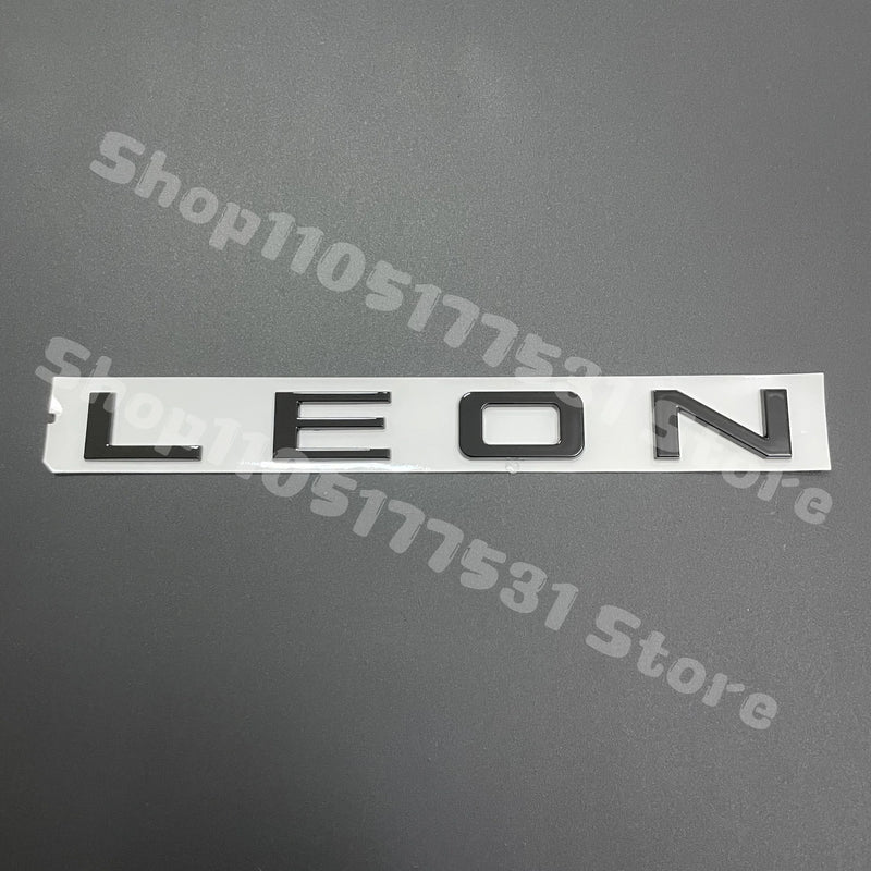 Emblème Lettres LEON Seat, ABS Chromé Argent ou Noir Brillant, Adhésif 3D pour Coffre Arrière