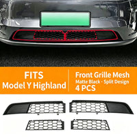 Filet de Grille Inférieure Avant Tesla Model Y Highland 2024 Anti-Insectes Noir Mat, Monobloc ou en Deux Parties