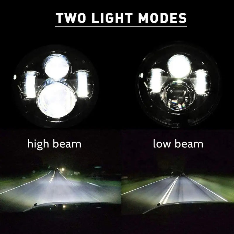 2 Phares LED Ronds 7 Pouces Halo Land Rover Defender Lada Niva Beetle Classique avec Culot H4 et Anneau Ambre