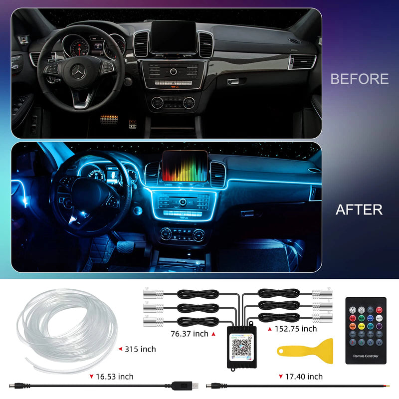 Kit Éclairage d'Ambiance LED RGB Intérieur Voiture Fibre Optique Télécommande