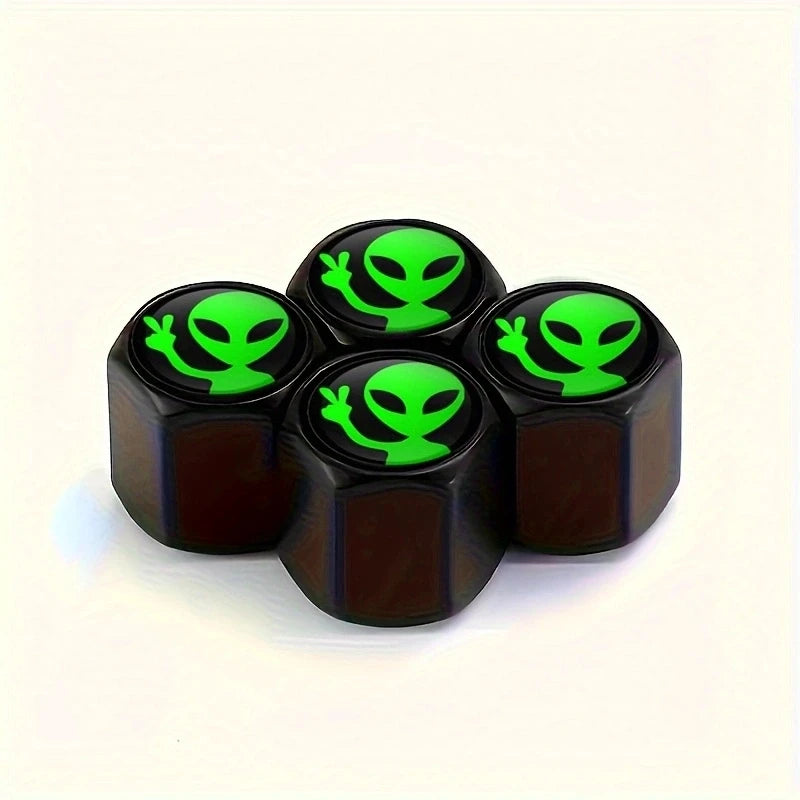 Bouchons de Valve Universels Alien Vert Aluminium — gros plan