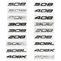 Logo Peugeot 208, 308, 408, 408X, 508 et 508L en ABS 3D, Emblème Lettres de Coffre Noir Brillant, Argent ou Gris