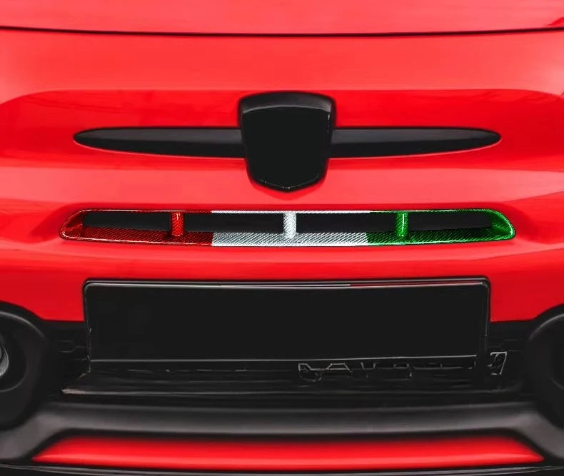 Calandre Centrale Fiat 500 Abarth 595 2016+ Fibre de Carbone Tricolore Noir ou Rouge