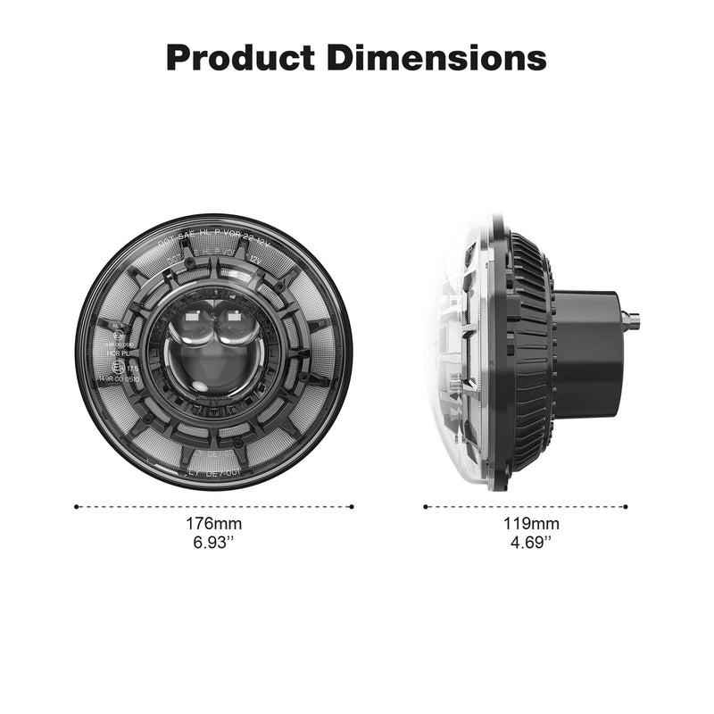 Phares LED Ronds 7 Pouces Jeep Wrangler JK Angel Eyes