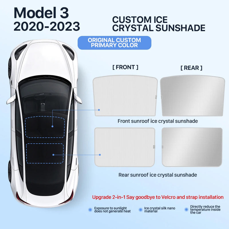 Pare-Soleil de Toit Tesla Model 3 Highland Model Y Juniper Cristal de Glace Noir ou Gris