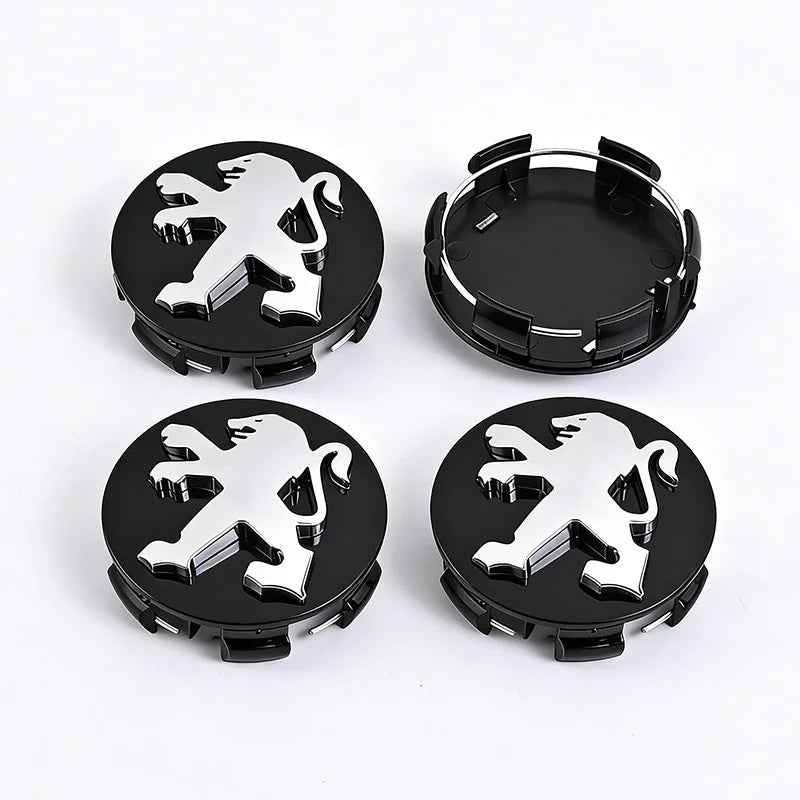Cache-Moyeux Peugeot 60 mm, Lot de 4, Lion Noir, Argent ou Nouveau Blason, 206 à 508, 2008, 3008, 5008